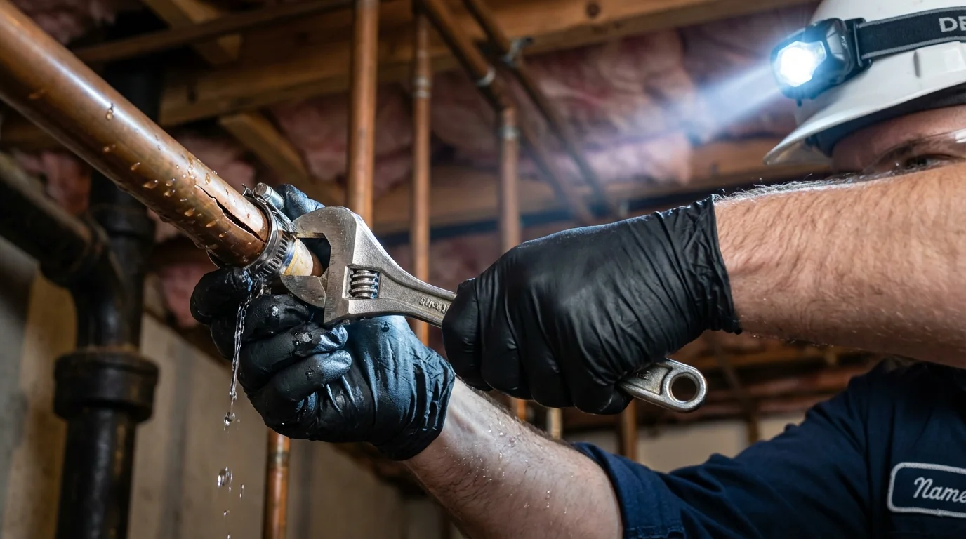 Emergency pipe clamp repair being performed by a Johns Plumbing LLC plumber in Annville