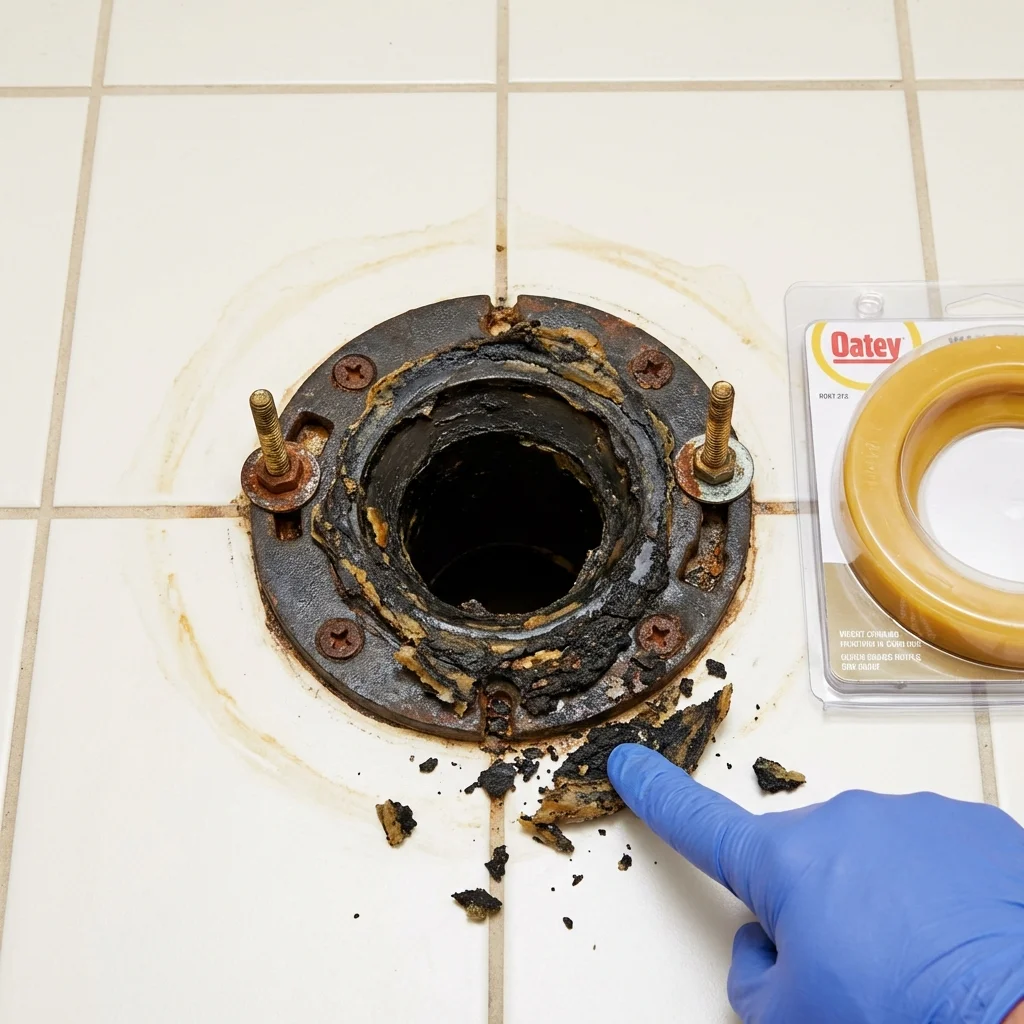 Failed wax ring showing water seepage at the base of a toilet in a Annville, KY home