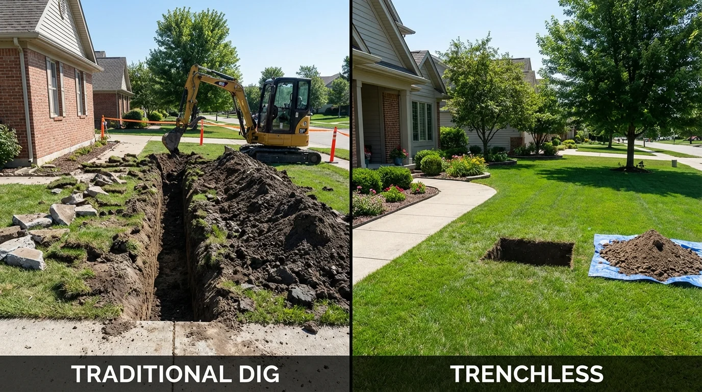 Trenchless sewer repair with minimal yard damage versus traditional excavation in Annville, KY